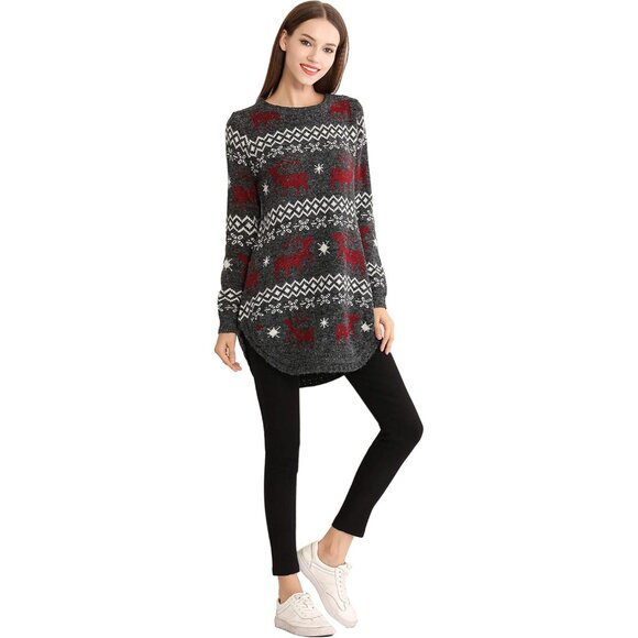 Women's Christmas Reindeer Snowflake Midi Sweater Pullover X-Large - Picture 4 of 7